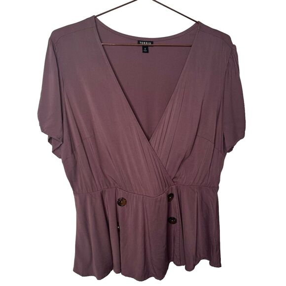 Torrid Mauve Purple Stretch Challis Peplum Blouse - Picture 3 of 6